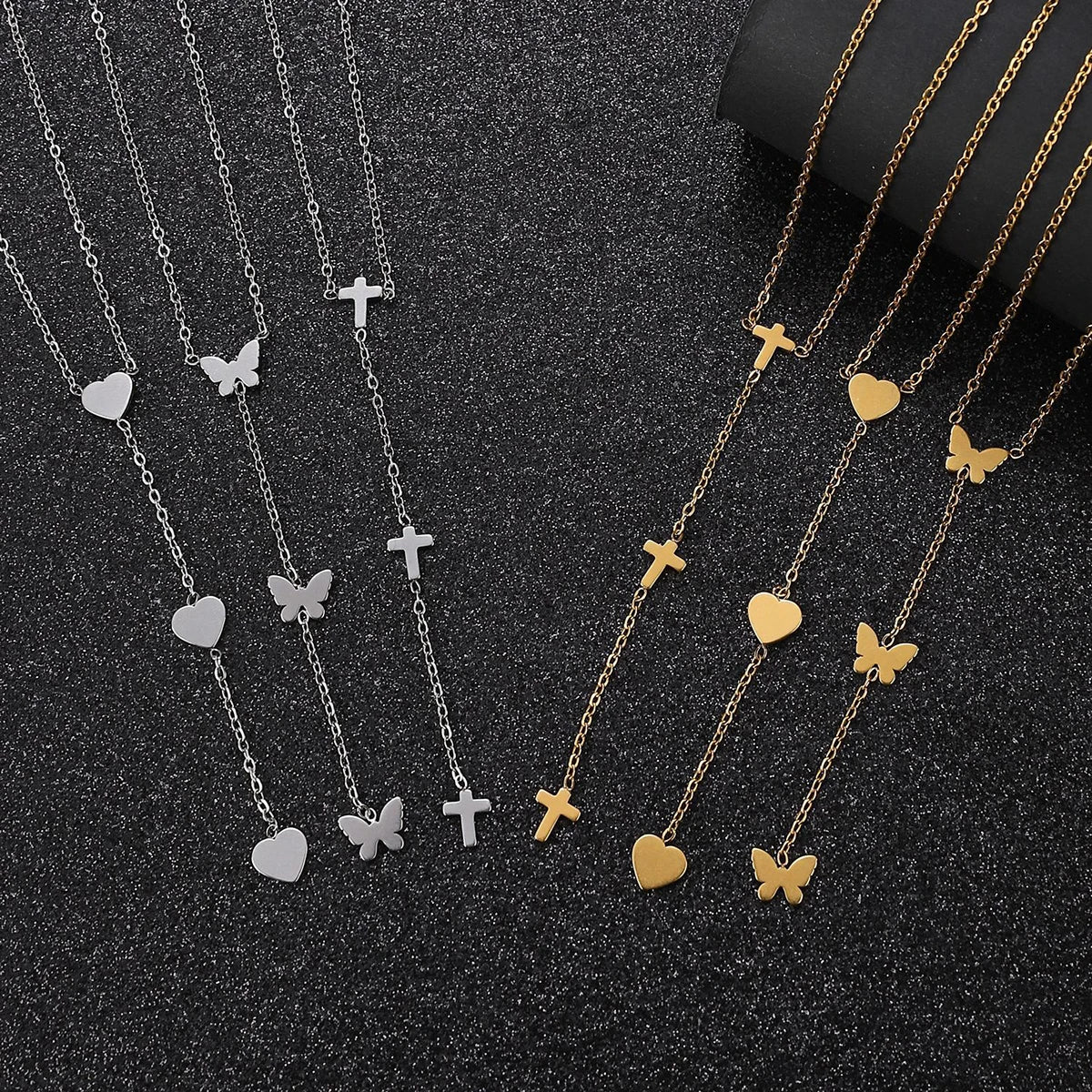 Stainless Steel Cross Long Pendant Necklace for Women Simple Heart Butterfly Personality Necklace Party Punk Jewelry Wholesale