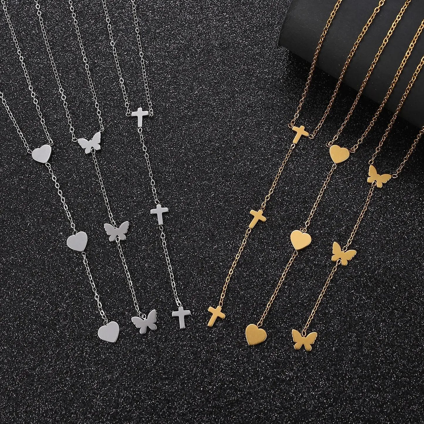 Stainless Steel Cross Long Pendant Necklace for Women Simple Heart Butterfly Personality Necklace Party Punk Jewelry Wholesale