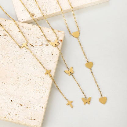 Stainless Steel Cross Long Pendant Necklace for Women Simple Heart Butterfly Personality Necklace Party Punk Jewelry Wholesale