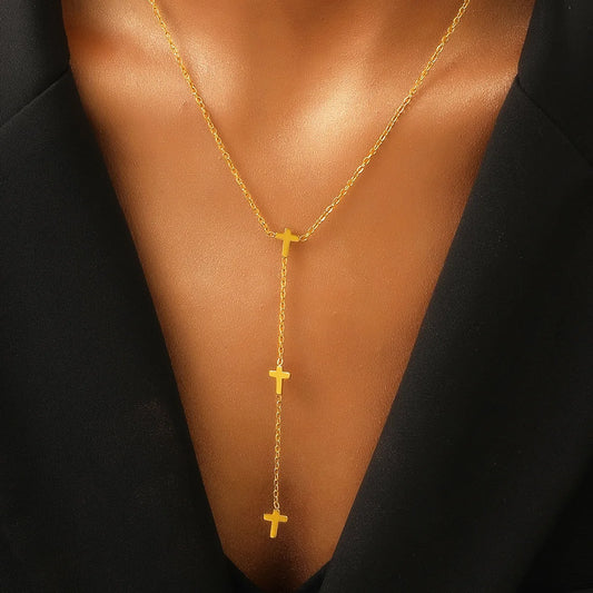 Stainless Steel Cross Long Pendant Necklace for Women Simple Heart Butterfly Personality Necklace Party Punk Jewelry Wholesale