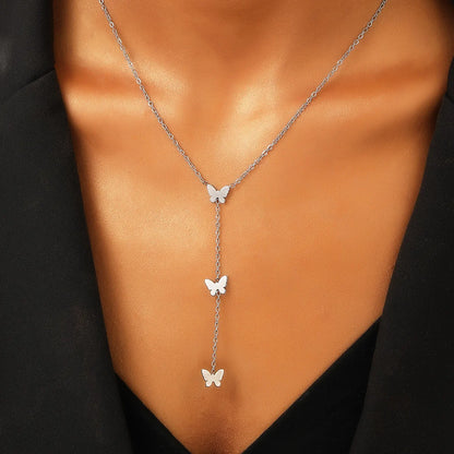 Stainless Steel Cross Long Pendant Necklace for Women Simple Heart Butterfly Personality Necklace Party Punk Jewelry Wholesale