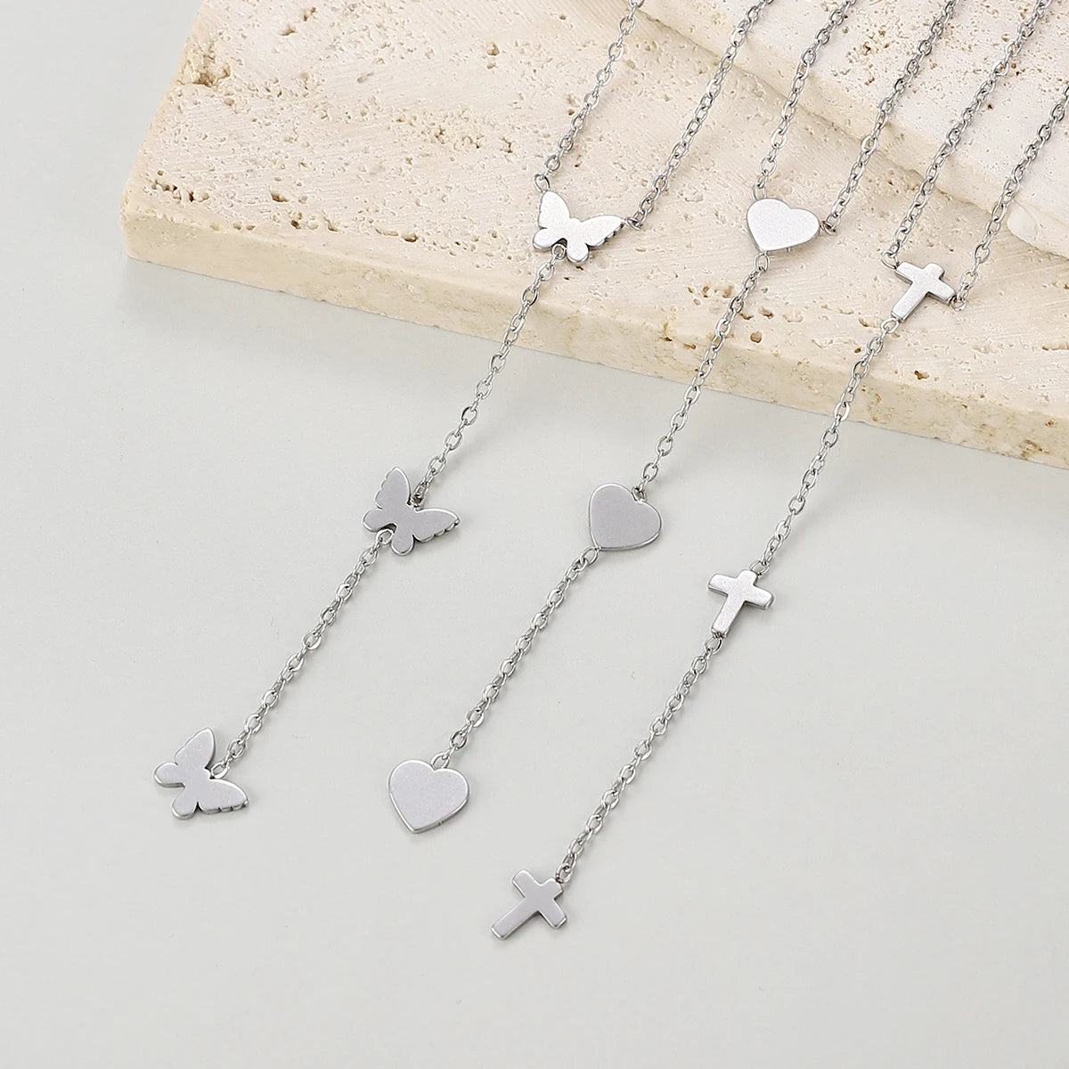 Stainless Steel Cross Long Pendant Necklace for Women Simple Heart Butterfly Personality Necklace Party Punk Jewelry Wholesale